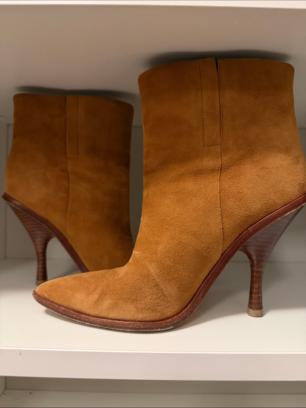 Sigerson Morrison Cognac Suede Pointed-Toe Stiletto Ankle Boots